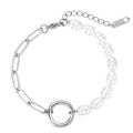 Bracciale minimalista con catena argentata, perle, ciondolo 18KGP e maglie a graffetta - Color Acciaio