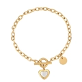 Bracciale in acciaio al titanio dorato con ciondolo a cuore in madreperla e chiusura OT vintage - Oro