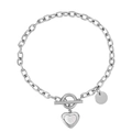 Elegante bracciale a cuore in acciaio al titanio argento con madreperla e chiusura OT - Color Acciaio
