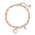 Bracciale a doppio strato in acciaio al titanio oro rosa con pendenti cuore in madreperla - Oro rosa