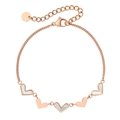 Pulsera de corazón en oro rosa con incrustaciones de nácar blanco y dijes de acero - Oro rosa