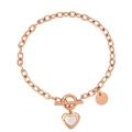 Bracciale in acciaio al titanio oro rosa con cuore in madreperla e chiusura a T - Oro rosa