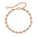 Pulsera minimalista de acero inoxidable oro rosa con cuentas ovaladas y colgante de moneda - Oro rosa