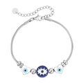 Pulsera de cadena de serpiente plateada con dijes de ojo turco azul y blanco mujer - Color Acero