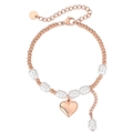 Elegante bracciale in oro rosa con perle bianche e ciondolo a cuore lucido - Oro rosa