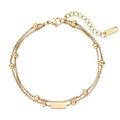 Pulsera de doble cadena tipo caja chapada en oro de 18K con placa grabada LUCKY - Dorado