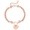 Bracciale cuore in oro rosa con catena intrecciata e ciondoli a botte lucidi - Oro rosa