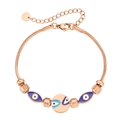 Pulsera de cadena de serpiente en oro rosa con cuentas de ojo de la suerte ajustable - Oro rosa