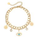 Pulsera de cadena cubana dorada con ojo turco y piedra turquesa sobre fondo blanco - Dorado