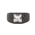 Anillo de hombre en acero de titanio negro con gema cuadrada y textura de rejilla - Negro con diamantes de imitación blancos