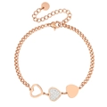 Elegante pulsera de corazón en oro rosa con piedras brillantes y cadena ajustable - Oro rosa
