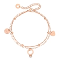 Bracciale a doppio strato in titanio oro rosa con cuore Love e ciondolo con zircone - Oro rosa