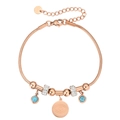 Pulsera minimalista de acero de titanio oro rosa con amuleto de ojo y cuentas azules - Oro rosa