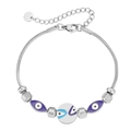 Elegante pulsera de cadena de serpiente plateada con cuentas de ojo turco azul - Color Acero