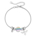 Bracciale ape in argento lucido con strisce arcobaleno e cristallo su sfondo bianco - Color Acciaio