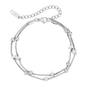 Bracciale a doppio strato in acciaio inossidabile argento con stelle, perline e moschettone - Color Acciaio
