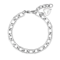 Bracciale a catena cubana argentata da donna con un ciondolo a cuore in conchiglia bianca - Color Acciaio
