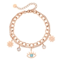 Pulsera de eslabones cubanos de oro rosa con colgantes de ojo turco y margaritas - Oro rosa