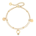 Bracciale a doppio strato in acciaio al titanio dorato con cuori e ciondoli Love - Oro