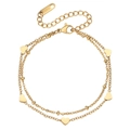 Pulsera de doble capa de acero inoxidable dorado con colgantes de corazón para mujer - Dorado