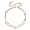 Elegante pulsera de doble capa de acero de titanio oro rosa con corazones para mujer - Oro rosa