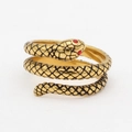 Vintage gold snake ring for men with black scales and red gemstone eyes in titanium steel - US 7 / Gold