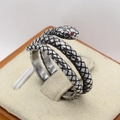 Vintage snake shaped titanium steel ring with red stone eyes and scale textures - US 7 / Steel