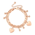 Pulsera de doble capa de acero inoxidable oro rosa con colgantes de corazón y cuentas - Oro rosa