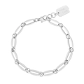 Silver stainless steel oval link chain bracelet with a Good Luck engraved charm tag - Steel