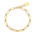 Minimalist gold paperclip chain bracelet with a Good Luck rectangle charm for women - Gold