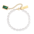 Elegante bracciale di perle con gemma verde e ciondolo Love in acciaio al titanio - Oro