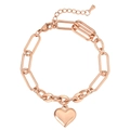 Elegante pulsera en oro rosa con colgante de corazón y cadena de eslabones mixtos modernos - Oro rosa