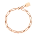 Rose gold chain bracelet featuring a polished Good Luck engraved rectangular tag - Rose Gold