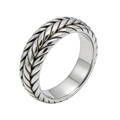 Anillo vintage de acero de titanio plateado con textura trenzada para hombre y mujer - US 7 / Color Acero