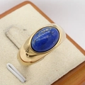 Elegante gouden ring met ovale lapis lazuli op gepolijste roestvrijstalen band - US 7 / Goud Blauwe Steen