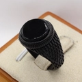 Anello vintage da uomo in acciaio inossidabile nero con trama a scaglie e pietra nera tonda - Nero Elettrico Pietra Nera
