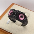 Gothic black owl steel ring featuring vibrant purple eyes and scaled texture details - US 7 / Pink Eye