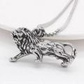 Mens silver roaring lion pendant necklace in stainless steel with square box chain - Steel Color Pendant Only (Without Chain)