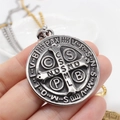 Retro Sint-Benedictus medaille hanger van roestvrij staal met religieuze gravering - Stalen Hanger Alleen (Zonder Ketting)