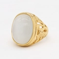Vintage gold-plated dragon ring with an oval white gemstone and intricate hollow patterns - US 7 / Gold Color White Stone