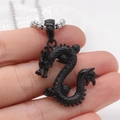 Ciondolo a forma di drago nero retrò con squame dettagliate su catena in metallo argento - Ciondolo Nero Solo (Senza Catena)