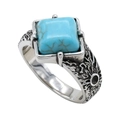 Anillo vintage de acero inoxidable con turquesa azul cuadrada y patrones grabados - US 7 / Acero Turquesa Azul