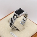 Vintage steel signet ring with rectangle black onyx stone and chain link texture - US 7 / Steel