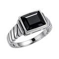 Anillo retro de hombre en acero inoxidable con piedra negra rectangular y diseño cable - US 7 / Piedra Negra