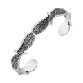 Retro stainless steel feather cuff bracelet for men with oxidized silver finish wings - Steel
