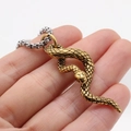Detailed snake pendant necklace in gold finish with silver chain for men - Gold Color Pendant, No Chain