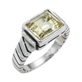 Anillo vintage de acero inoxidable con gema amarilla rectangular y banda escalonada - US 7 / Piedra amarilla