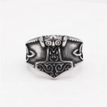 Anillo Vikingo Mjolnir para hombre en acero inoxidable vintage con diseño de búho - US 7 / Color Acero