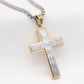 Collana con ciondolo a croce bicolore retrò in acciaio inossidabile con taglio a diamante - Ciondolo Color Oro Solo (Senza Catena)