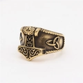 Anillo Vikingo Martillo de Thor Mjölnir en acero de titanio vintage con nudo Triquetra - US 7 / Dorado